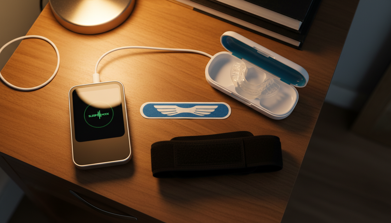 Anti-snoring devices including nasal strips and mouthpieces