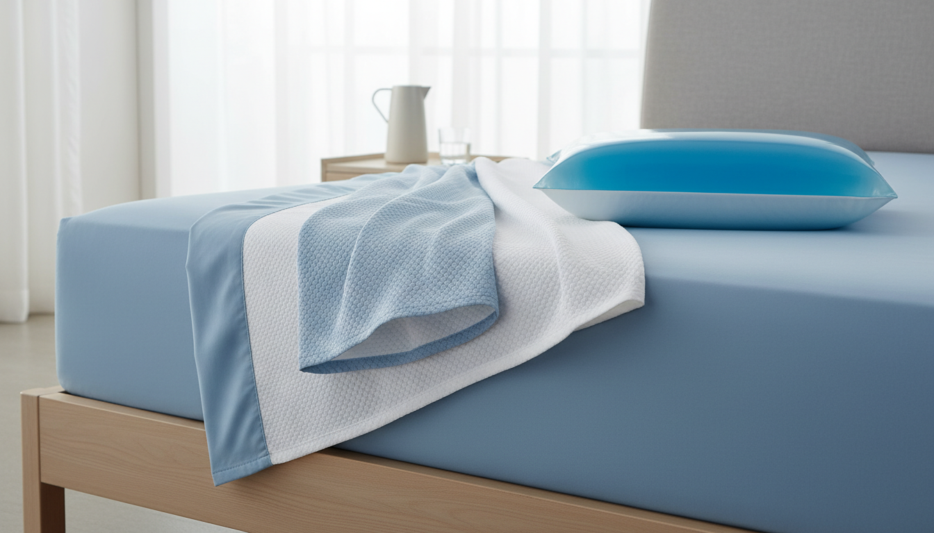 Cooling bed sheets and gel pillow for hot sleepers