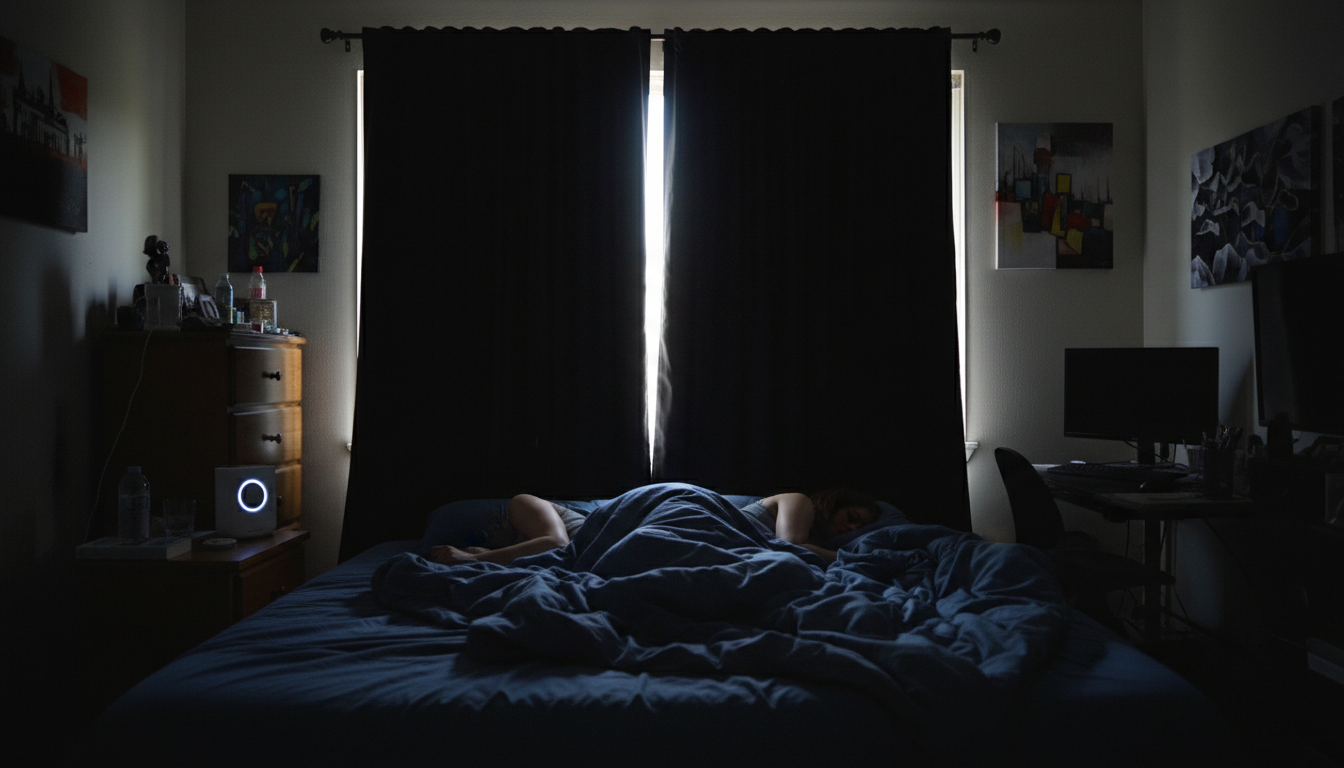 Blackout bedroom setup for daytime sleeping