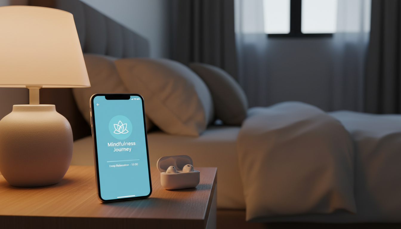 Sleep app on smartphone at bedtime