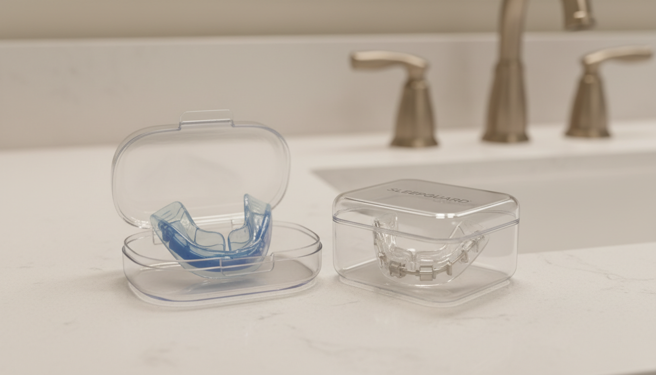 Anti-snoring mouthpieces in their cases