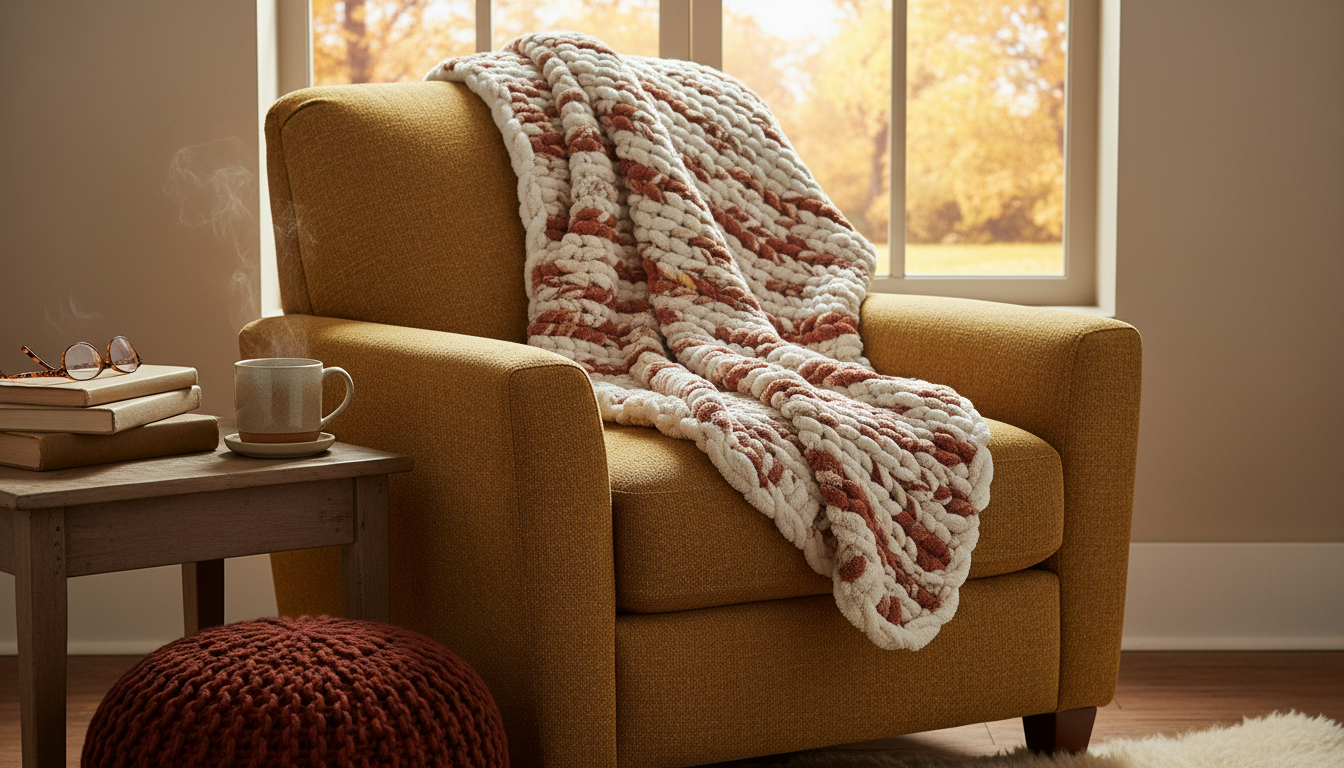 Weighted blanket draped over reading chair
