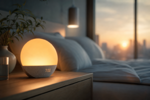 Photo-realistic sleep-health hero image for: Sunrise Alarm Clock vs Smart Light Bulb Wakeups: Which Is Better?