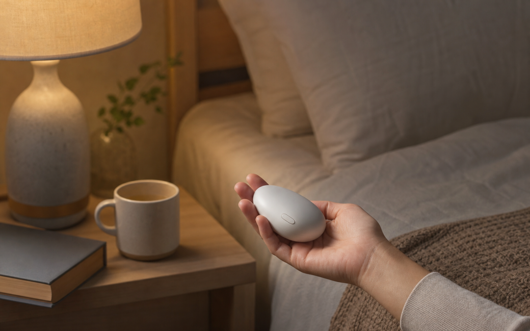 Photo-realistic sleep-health hero image for Chill Pill Review: A Palm Microcurrent Gadget for Wind-Down Routines — With Important Cautions